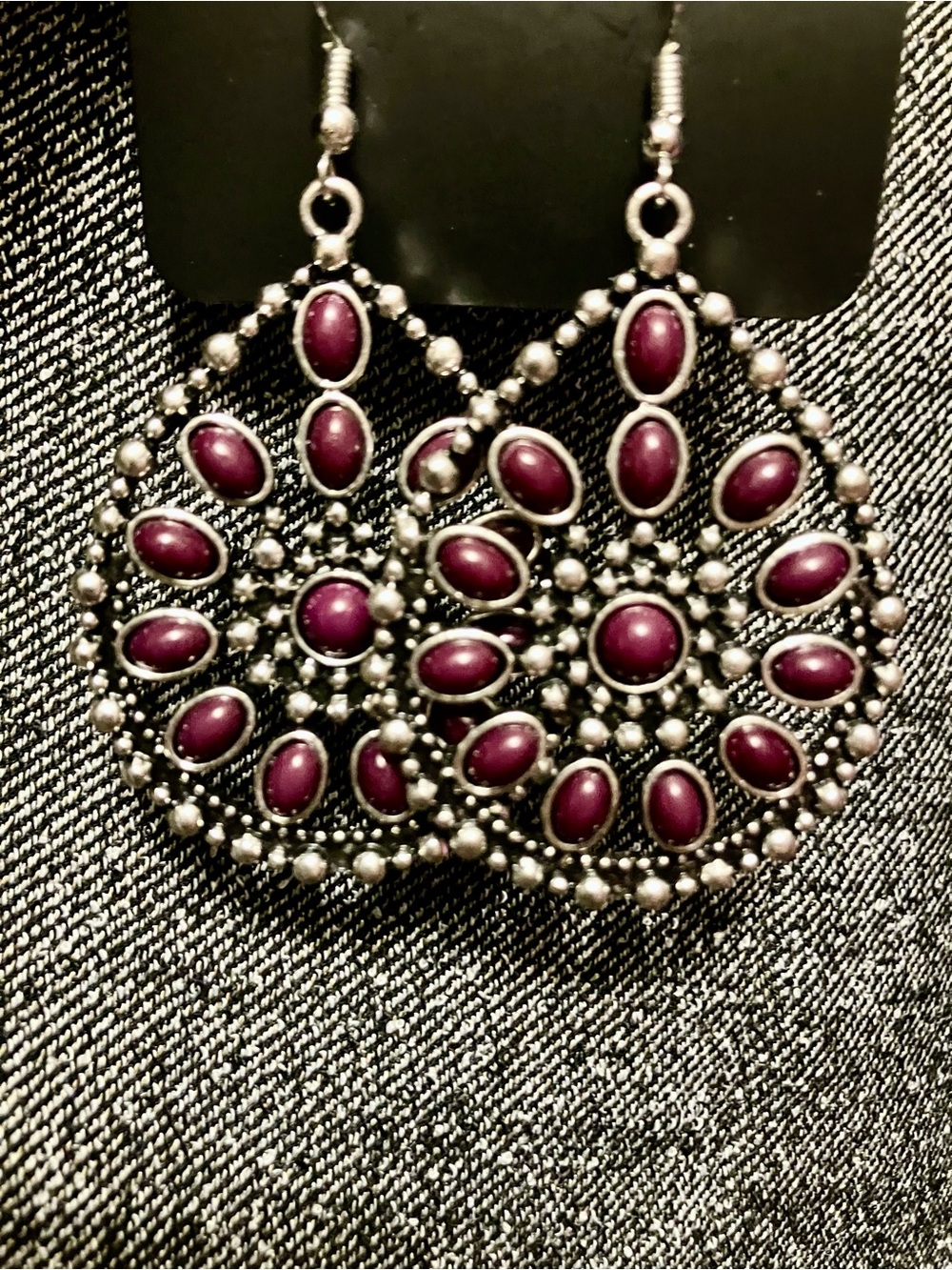 Silver earrings with dark plum beads